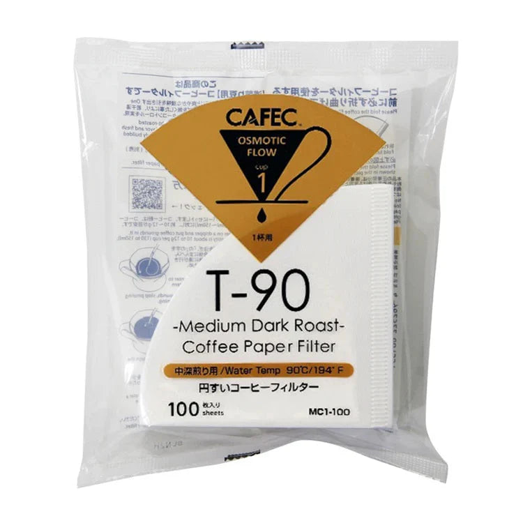 CAFEC|T-90 中深焙手沖咖啡專用濾紙 Midium-Dark Roast Coffee Paper Filter MC1-100(1杯用|100 PCS)