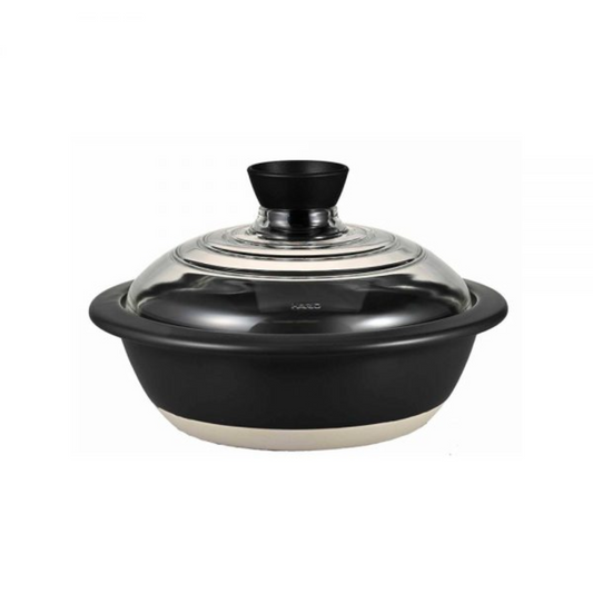 HARIO|GOHANGAMA No.8 萬古燒陶瓷飯煲連玻璃蓋 2-3人份 (GDN-225-B-W)|日本製 傳統蛋形飯釜【平行進口產品】