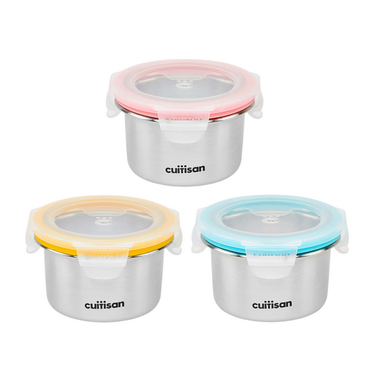 CUITISAN|Baby Korean-made stainless steel microwave lunch box (316 stainless steel) - 3 pieces round 200ml