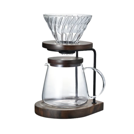 HARIO | V60 胡桃木滴水架 手沖咖啡壺組套裝 2025新款 (02玻璃濾杯 附40張濾紙) WDS-1006-WN【平行進口產品】