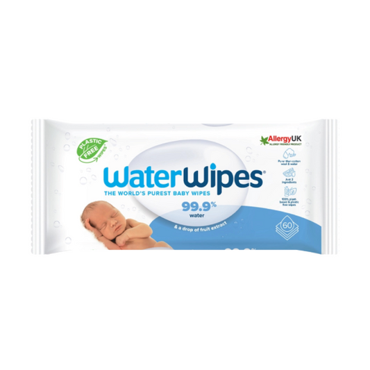 WaterWipes|99.9% 純水嬰兒BB紙濕巾 Baby Wipes (60片/502ml) 不含塑膠原料 無香味 不致敏、敏感肌適用【平行進口產品】