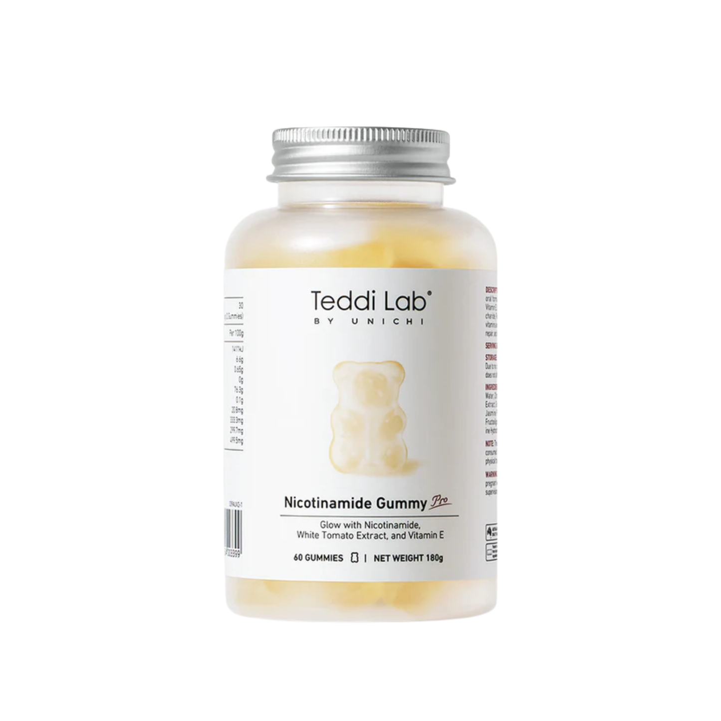 Unichi|Teddi Lab 煙酰胺美白PRO小熊軟糖 茉莉西柚口味 60粒|亮白肌膚 均勻膚色 提升彈性【平行進口產品】