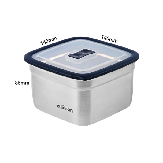 CUITISAN|Square Korean-made Stainless Steel Microwave Lunch Box No. 8 (304 Stainless Steel) - Rectangular - 1000ml