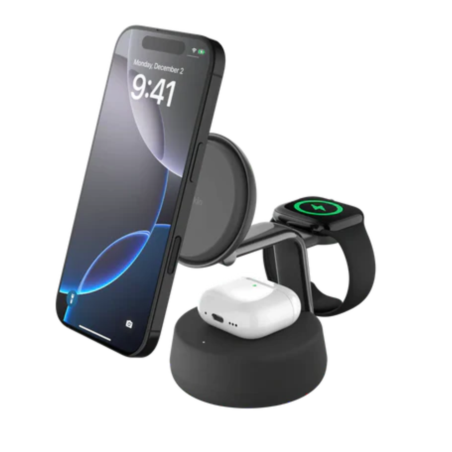 Belkin|UltraCharge Pro Qi2 3合1 磁吸充電座 25W - 黑/沙色【香港行貨|2年保養】 - OTL Mall