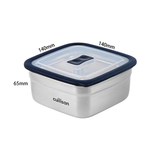 CUITISAN|Square Korean-made Stainless Steel Microwave Lunch Box No. 7 (304 Stainless Steel) - Rectangular - 750ml