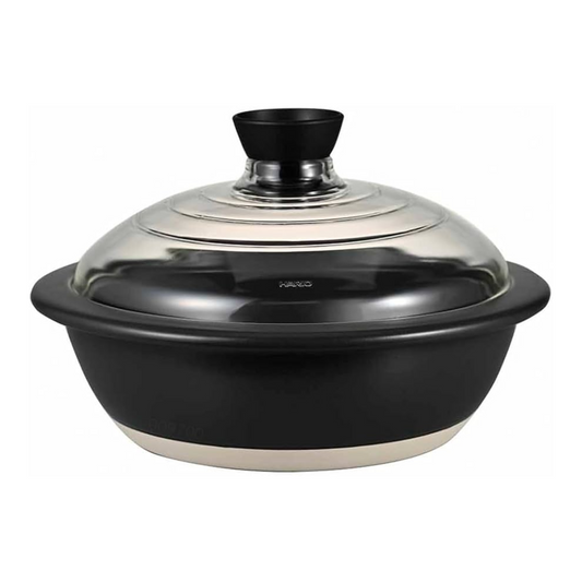 HARIO|GOHANGAMA No.9 萬古燒陶瓷飯煲連玻璃蓋 3-5人份 (GDN-255-B-W)|日本製 傳統蛋形飯釜【平行進口產品】