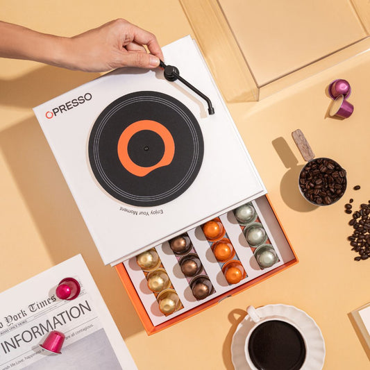 Opresso|Enjoy Your Moment Belgian Coffee Capsule Music Gift Box (Nespresso Compatible)