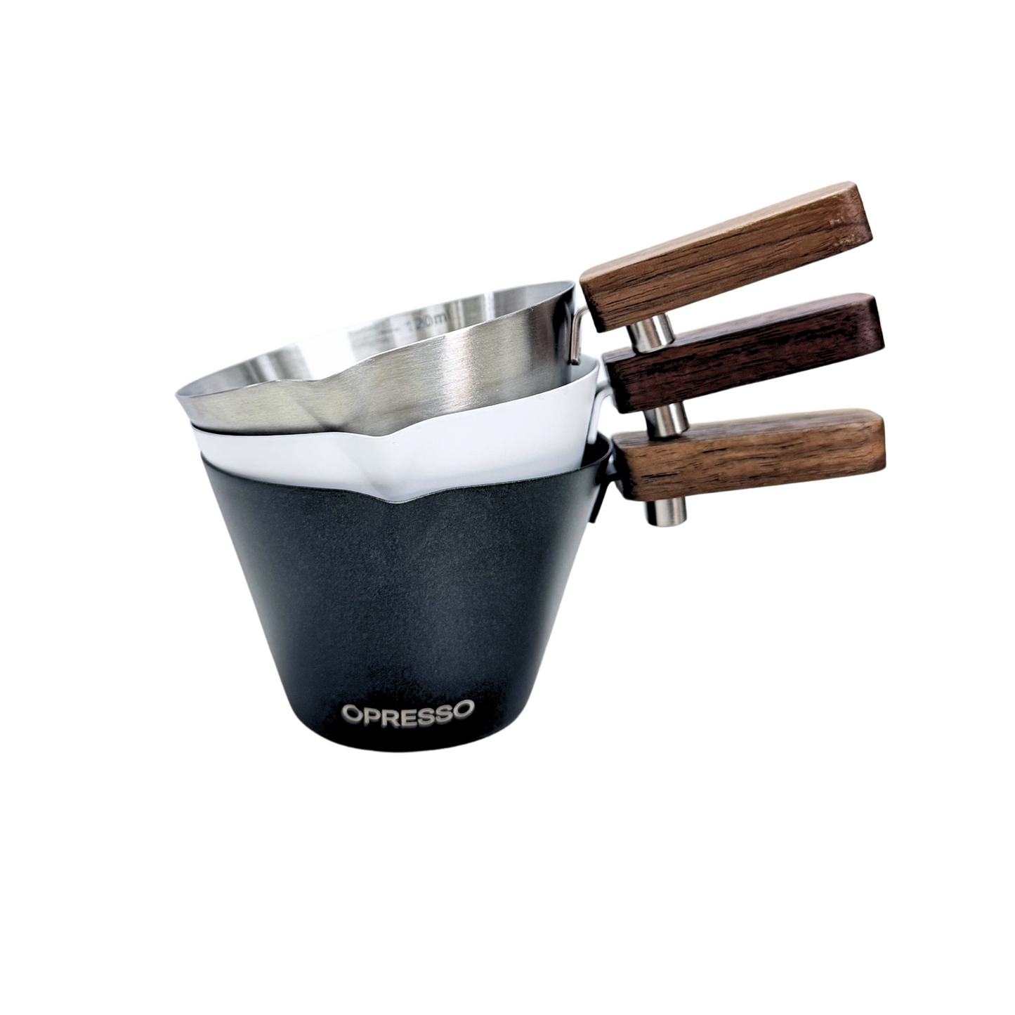 Opresso|Expresso Coffee Cups With Handle, Stainless Steel (120ml) - Stainless Steel/White/Black
