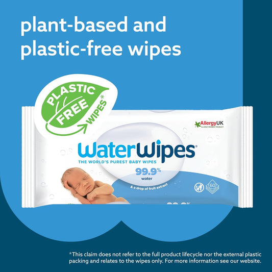 WaterWipes|99.9% 純水嬰兒BB紙濕巾 Baby Wipes (60片/502ml) 不含塑膠原料 無香味 不致敏、敏感肌適用【平行進口產品】