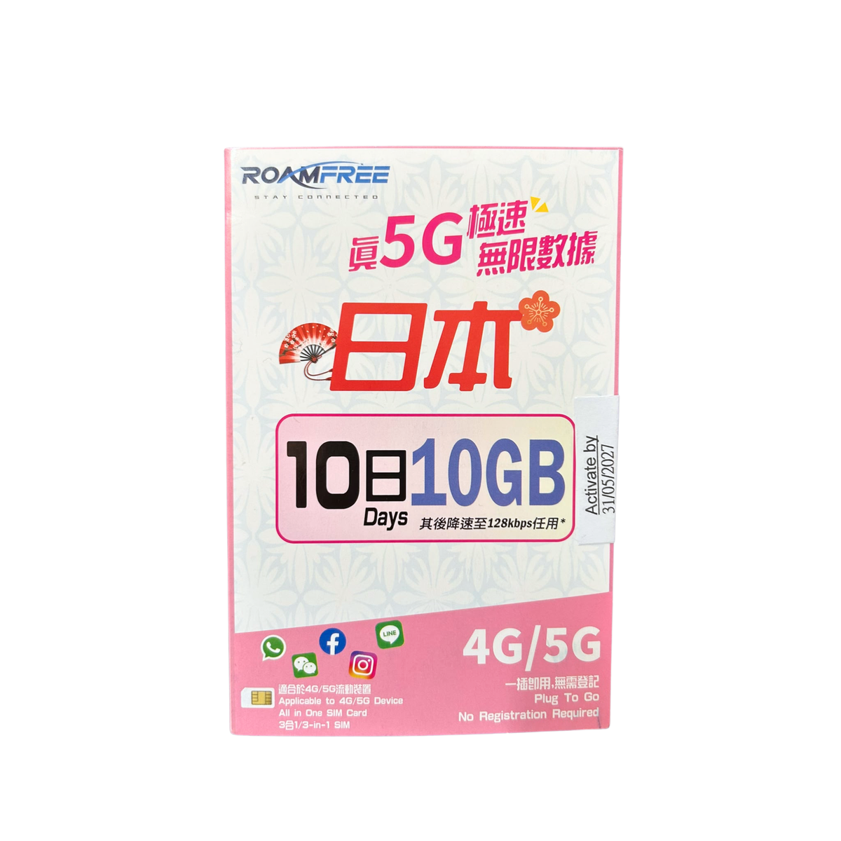 3HK｜日本 Softbank 5G / 4G 無限數據卡 (5, 6, 7, 8, 10日)｜上網卡｜漫遊數據