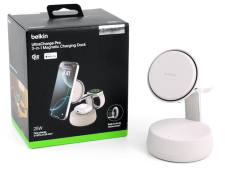 Belkin UltraCharge Pro Qi2 3-in-1 Magnetic Charging Stand 25W - Black/Sand [Hong Kong Genuine Product | 2-Year Warranty]