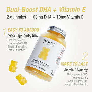 Unichi | Teddi Lab Omega-3 DHA Gummy 小熊軟糖 金桔檸檬味 60粒｜優化認知能力 增強注意力 維持視覺健康【平行進口】
