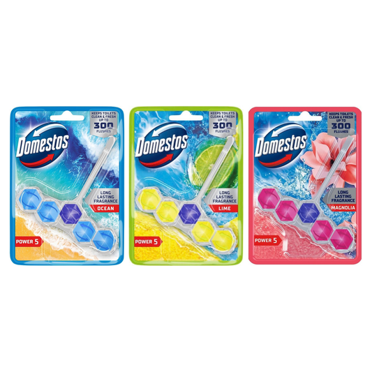 Domestos | Power 5 強力除臭潔廁掛塊 50g -  青檸香氣/ 清新海洋香氣/木蘭花香｜五效合一設計｜清潔、持久清香、防尿垢、豐富泡沫與光亮