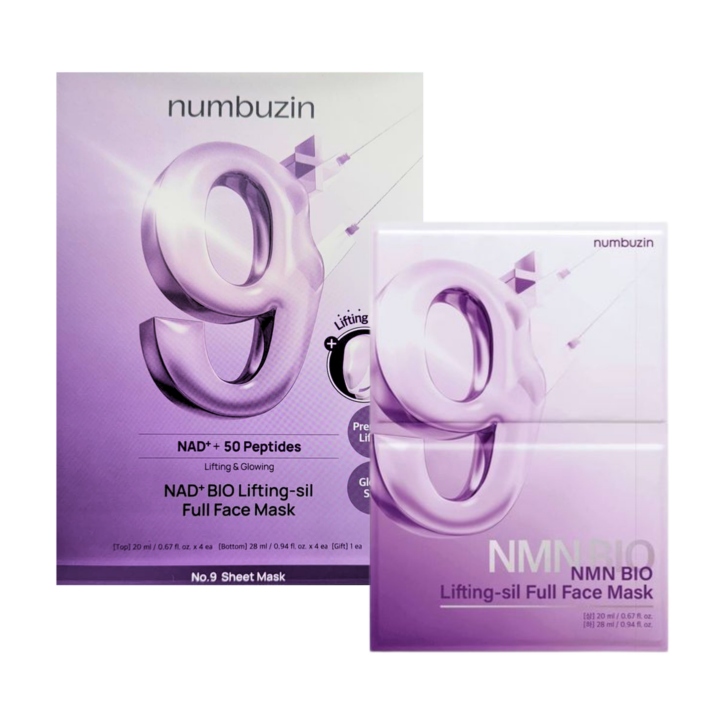 Numbuzin｜No.9 NMN Bio Lifting-sil Full Face Mask (4 Pieces) + Face band [Parallel Imported Product] 