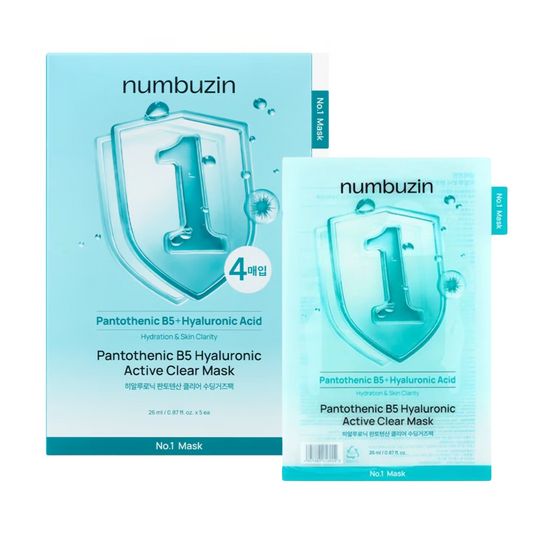 Numbuzin｜No.1 泛酸 B5 玻尿酸活性透明面膜 (4片裝) No.1 Pantothenic B5 Hyaluronic Active Clear Mask【平行進口】