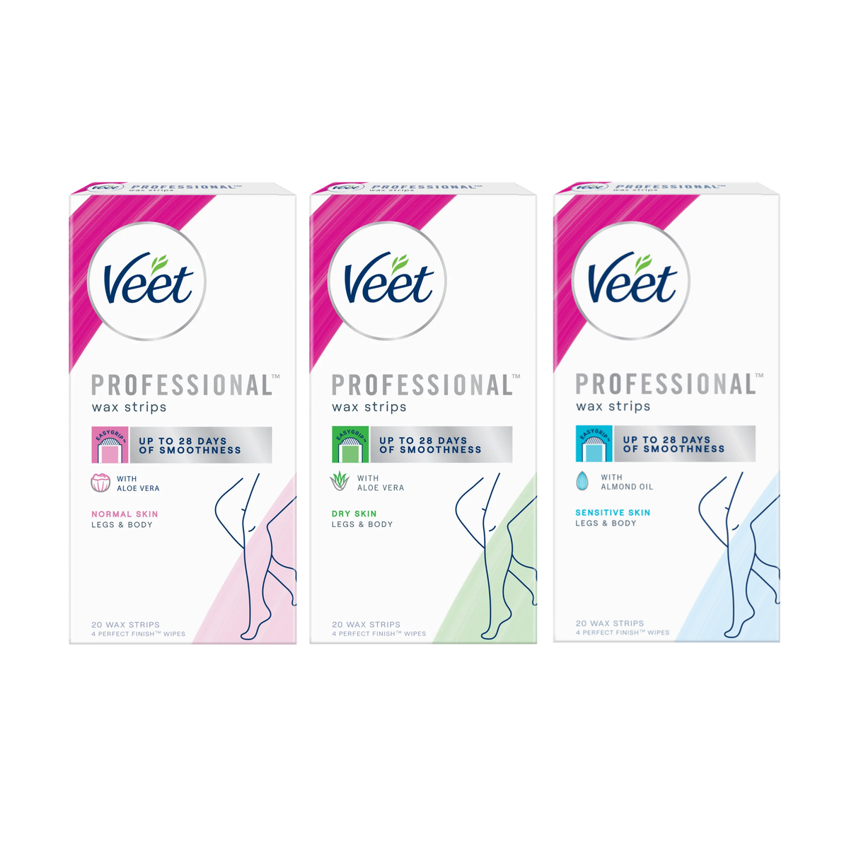 Veet 薇婷｜專業脫毛蠟紙 20張 -乾性/普通/敏感肌膚配方｜為腿部與身體除毛設計【平行進口產品】
