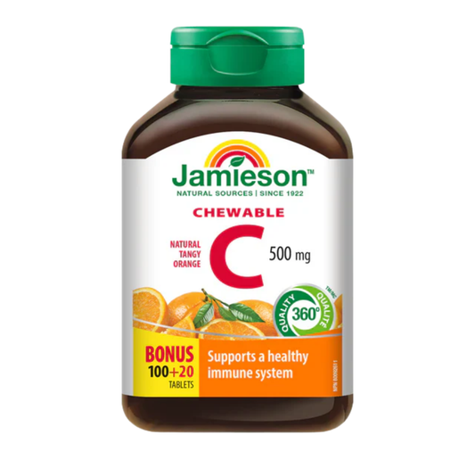 &nbsp;Jamieson｜維他命C 咀嚼片 (500mg) 香橙味 (120粒)｜抗氧化維生素C 感冒預防補充劑 膠原蛋白合成【平行進口產品】