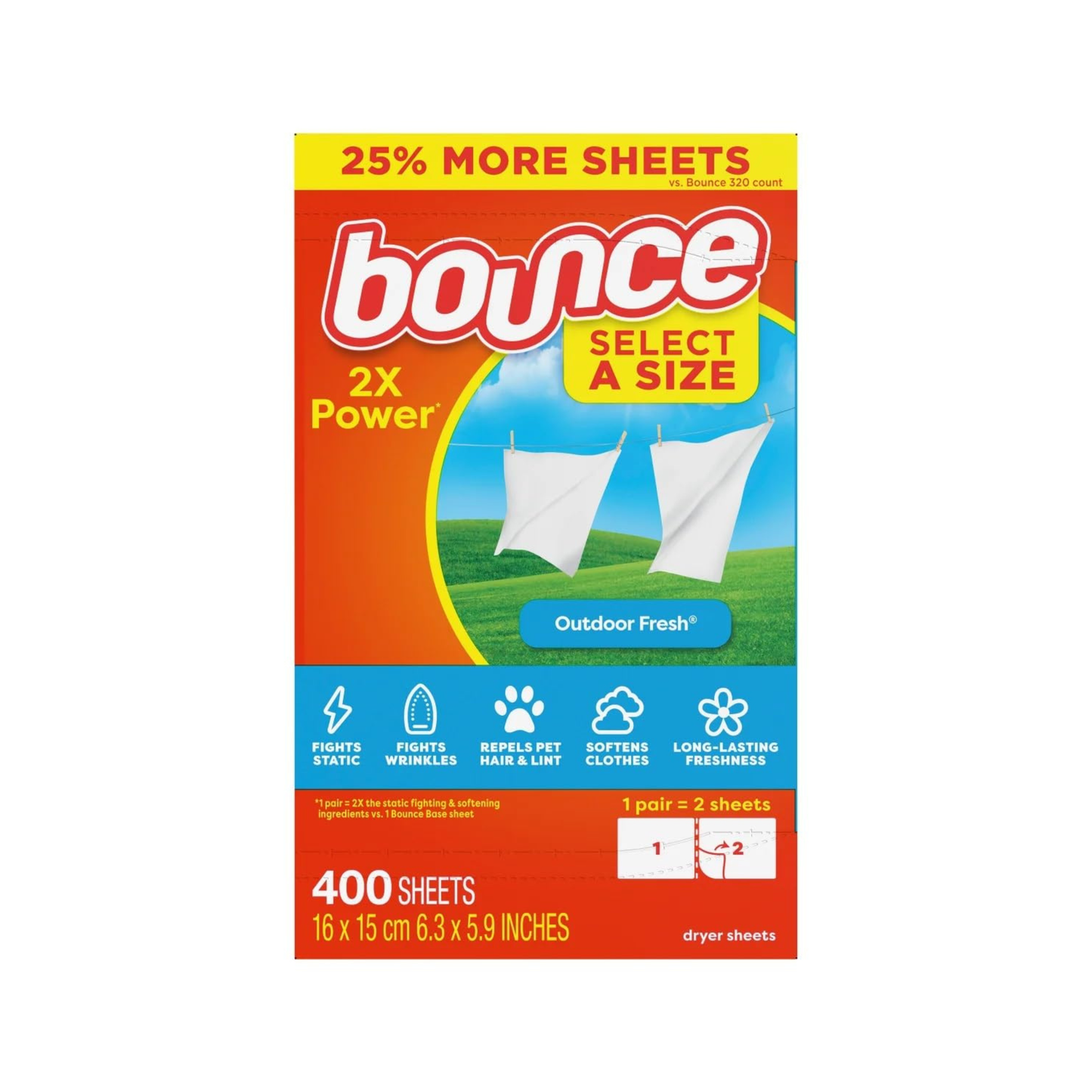 Bounce｜2倍強效防靜電衣物柔順紙 戶外清新香型 400張 (增量裝)