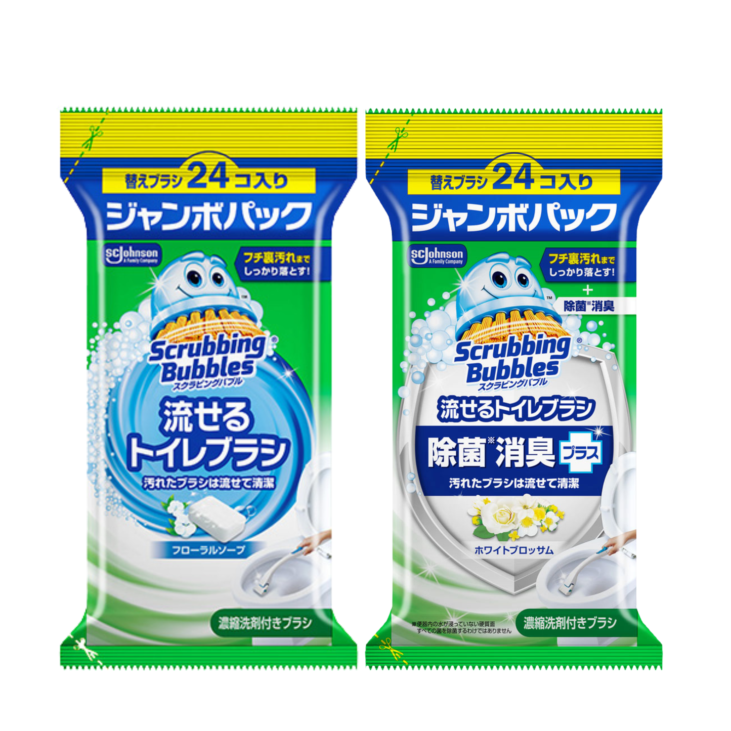 SC Johnson 日本莊臣｜Scrubbing Bubbles 可沖散式 水溶性潔廁刷 替換裝 24刷頭 - 花香皂味/白花香味【平行進口】