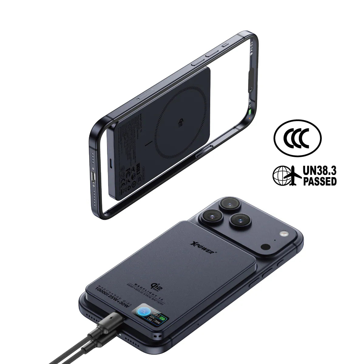 XPower｜(3C可追溯二維碼) MagFlight10 M17 半固態TFT彩屏顯示 QI2.2 25W/30W 10000mAh 磁吸行動電源【一年保養】 - OTL Mall