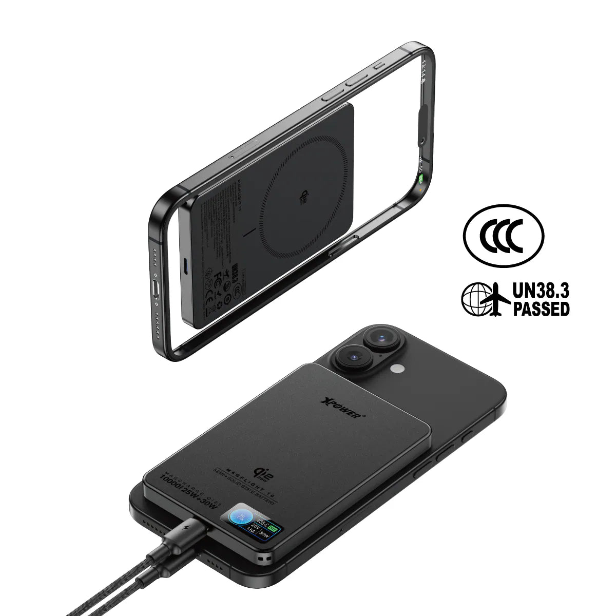 XPower｜(3C可追溯二維碼) MagFlight10 M17 半固態TFT彩屏顯示 QI2.2 25W/30W 10000mAh 磁吸行動電源【一年保養】