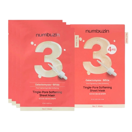 Numbuzin｜"4片裝" No.3 水光收毛孔面膜套裝 韓國數字面膜 numbuz:n Mask No.3 (每片27g*4pcs) *新舊包裝隨機發貨*【平行進口】