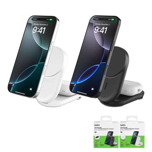 Belkin UltraCharge Qi2 2-in-1 Foldable Magnetic Charger 25W WIZ039my (Round Form) [Hong Kong Genuine Product | 2-Year Warranty]