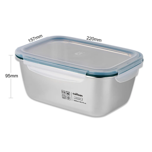CUITISAN｜Simple Rectangle 韓國製不鏽鋼微波爐飯盒 No. 8 (304不銹鋼) - 長方形 - 1800ml