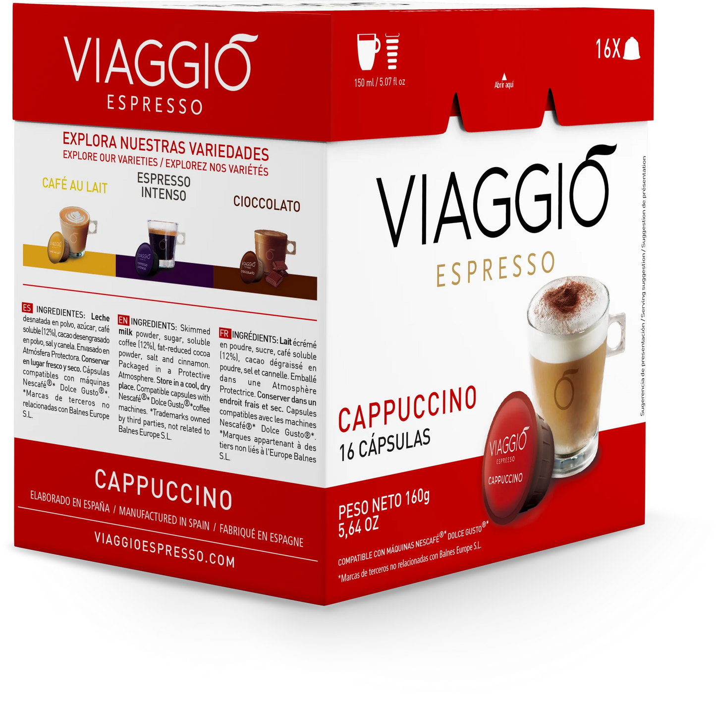VIAGGIO Espresso | CAPUCHINO 16-Capsule/Box (For Dolce Gusto)