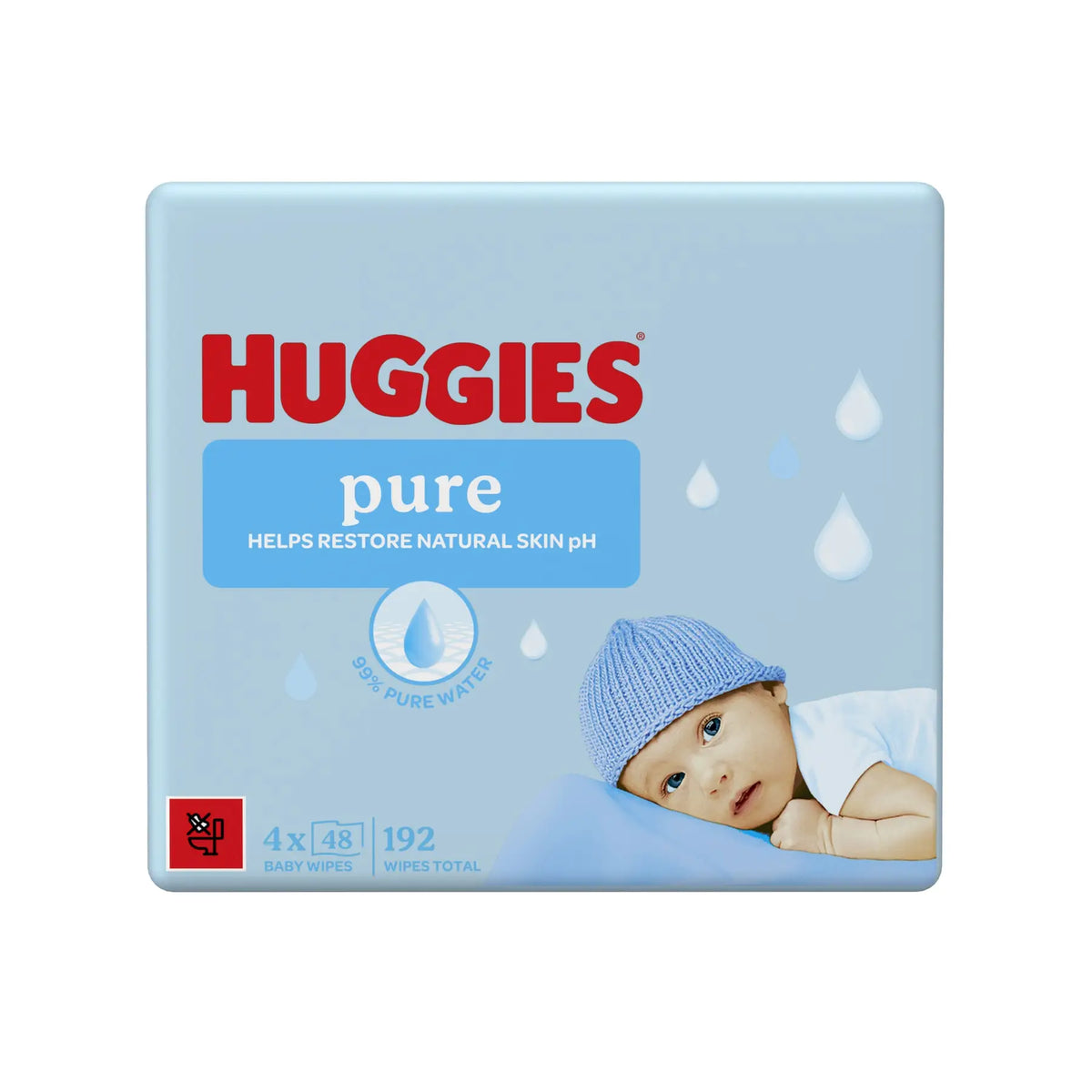 HUGGIES｜99%純水嬰兒濕紙巾 48片 x4｜親膚天然纖維製成 溫和 無香料【平行進口產品】