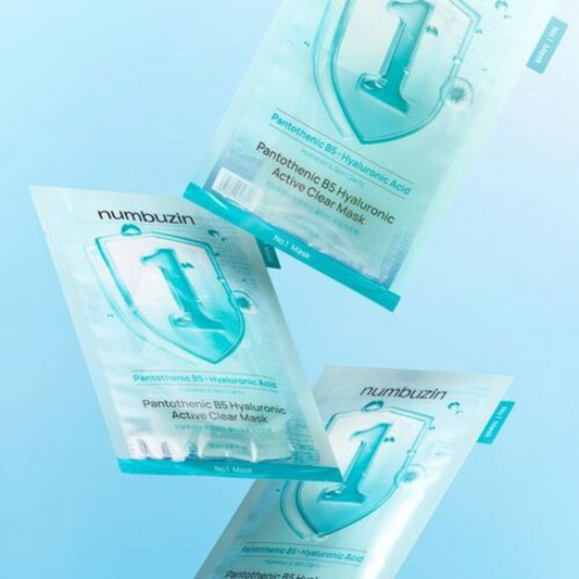 Numbuzin｜No.1 泛酸 B5 玻尿酸活性透明面膜 (4片裝) No.1 Pantothenic B5 Hyaluronic Active Clear Mask【平行進口】