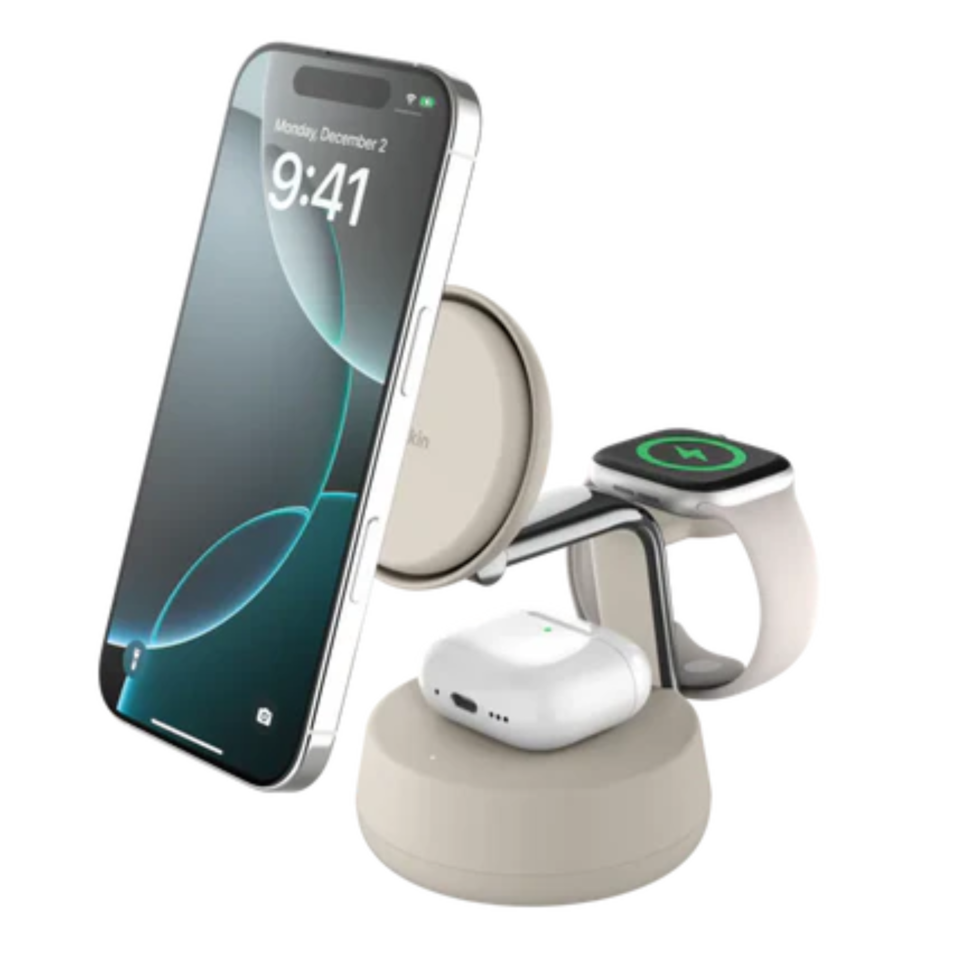 Belkin｜UltraCharge Pro Qi2 3合1 磁吸充電座 25W - 黑/沙色【香港行貨｜2年保養】 - OTL Mall