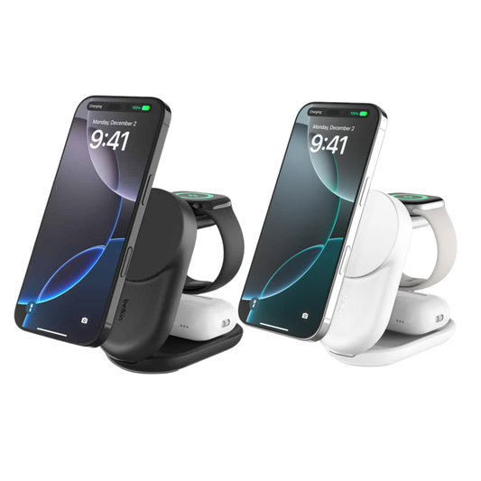 Belkin UltraCharge Qi2 3-in-1 Foldable Magnetic Charger 25W - Black/White [Hong Kong Genuine Product | 2-Year Warranty]