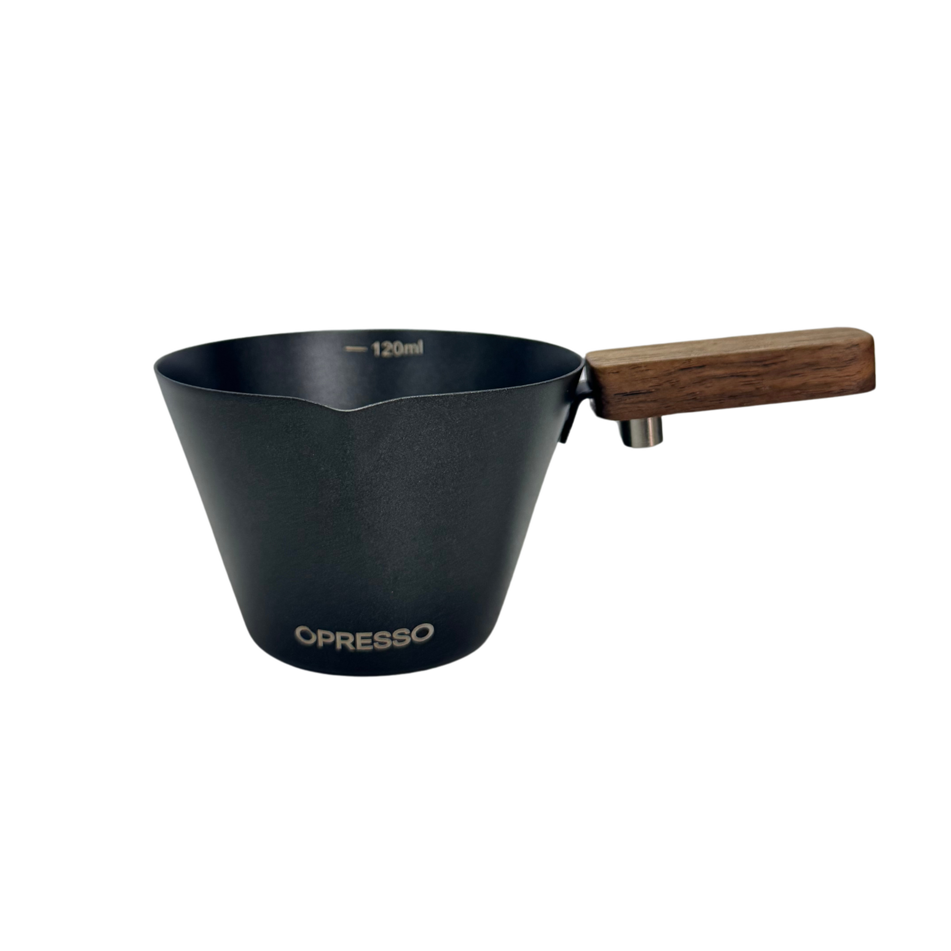 Opresso｜木柄不鏽鋼意式濃縮咖啡量杯 (120ml) Expresso Coffee Cups With Handle,Stainless Steel - 不鏽鋼/白/黑色 - OTL Mall