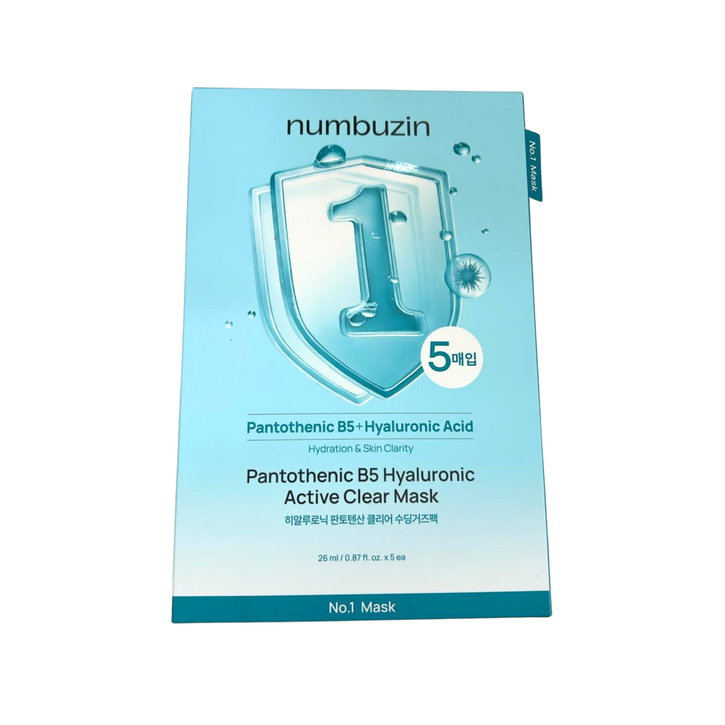 Numbuzin｜No.1 泛酸 B5 玻尿酸活性透明面膜 (5片裝) No.1 Pantothenic B5 Hyaluronic Active Clear Mask【平行進口】