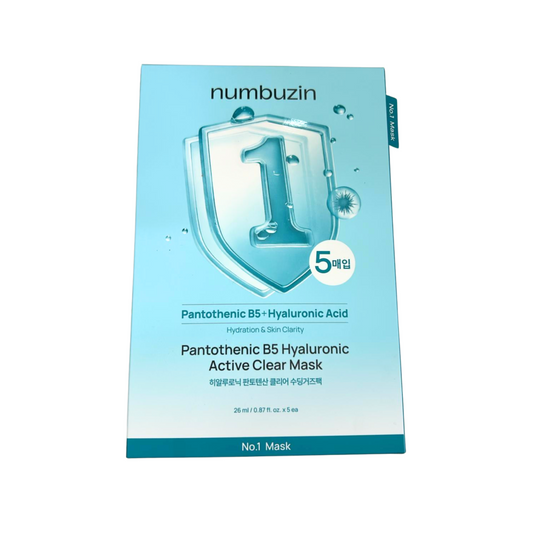 Numbuzin｜No.1 泛酸 B5 玻尿酸活性透明面膜 (5片裝) No.1 Pantothenic B5 Hyaluronic Active Clear Mask【平行進口】