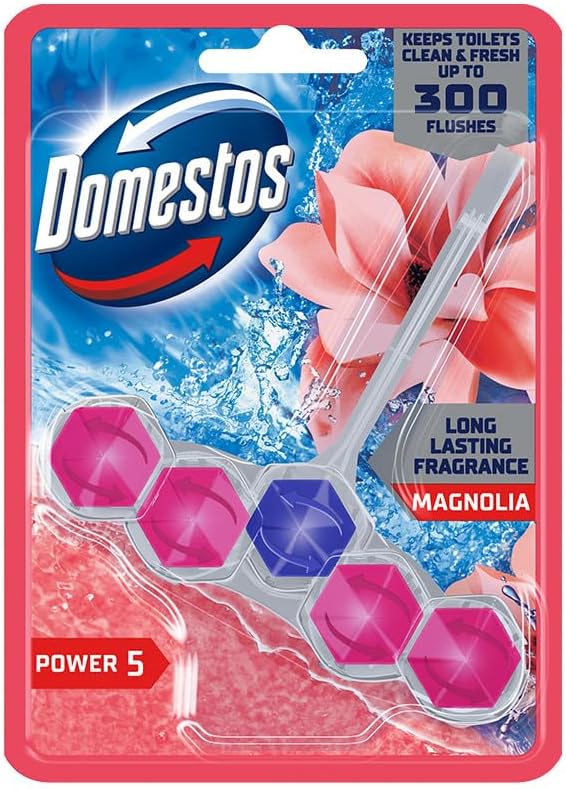 Domestos | Power 5 Toilet Rim Block 50g x 9 | 5-in-1 Design | Cleans, Long-lasting Fragrance, Prevents Limescale, Rich Foam, and Shine