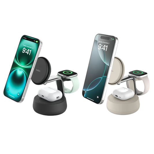 Belkin UltraCharge Pro Qi2 3-in-1 Magnetic Charging Stand 25W - Black/Sand [Hong Kong Genuine Product | 2-Year Warranty]