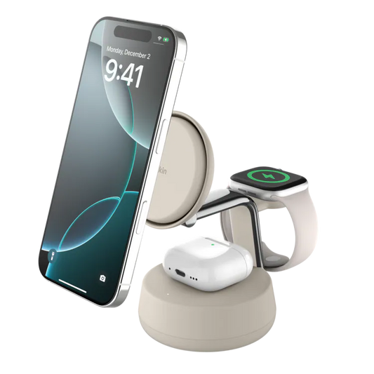 Belkin UltraCharge Pro Qi2 3-in-1 Magnetic Charging Stand 25W - Black/Sand [Hong Kong Genuine Product | 2-Year Warranty]