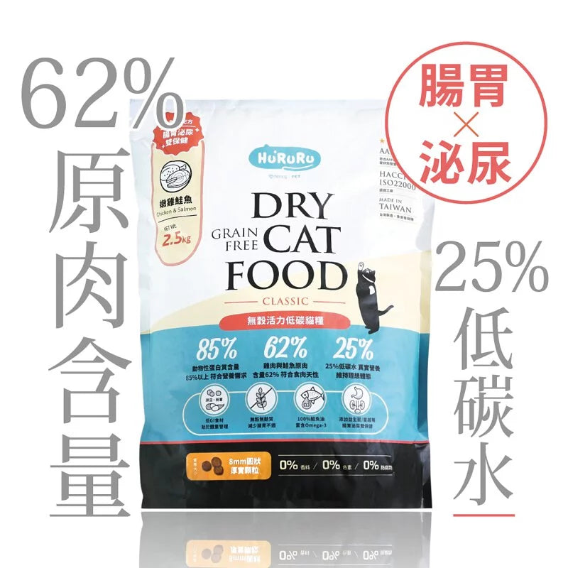 Hururu | Grain-Free Low-Carb Dry Cat Food Tender Chicken and Salmon 2.5kg | Digestion x Urinary Health