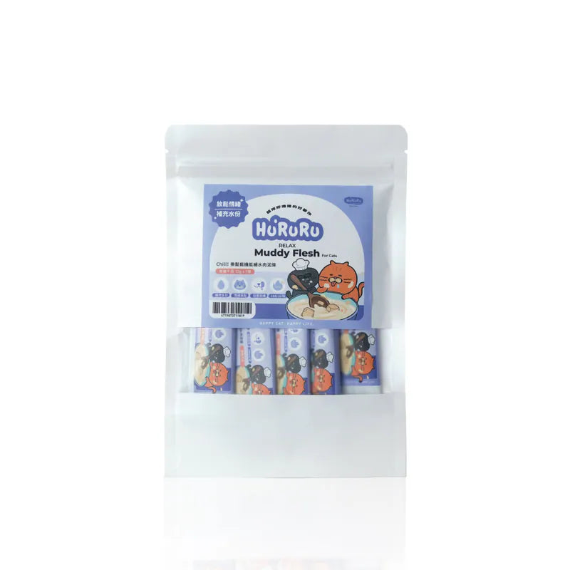 Hururu｜Chill! Hydrating Mousse Treat Stick 5-Pack (15g) - Chicken & Shrimp (Gentle Hairball Control) / Chicken & Scallop (Calming)｜Hydration x Calming