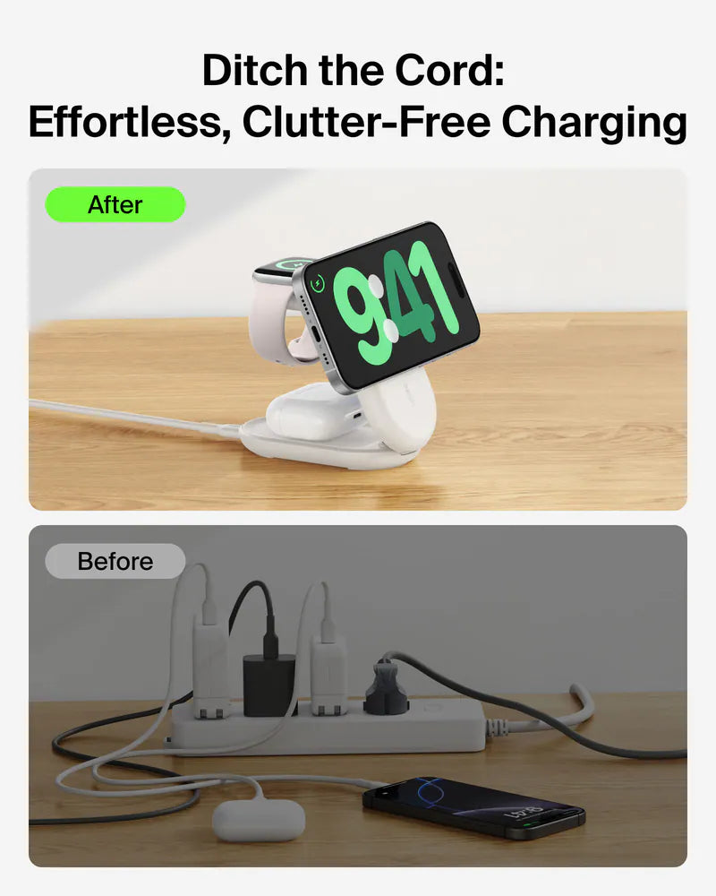 Belkin UltraCharge Qi2 3-in-1 Foldable Magnetic Charger 25W - Black/White [Hong Kong Genuine Product | 2-Year Warranty]