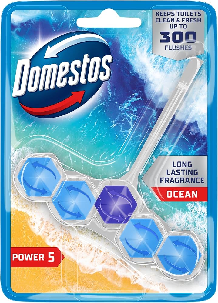 Domestos | Power 5 Toilet Rim Block 50g x 9 | 5-in-1 Design | Cleans, Long-lasting Fragrance, Prevents Limescale, Rich Foam, and Shine