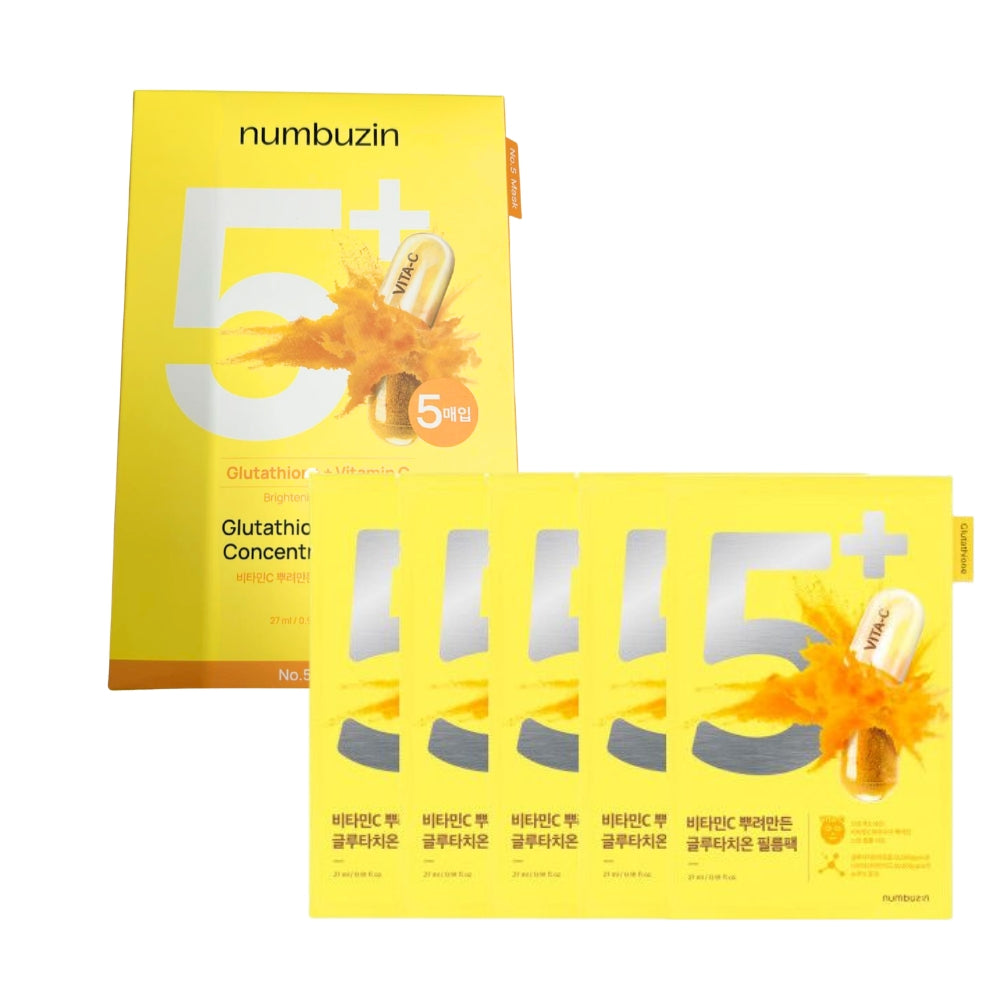 Numbuzin｜"5片裝" No.5+ 穀胱甘肽維他命C藥丸亮白面膜套裝 韓國數字面膜 numbuz:n Mask No.5 (每片27ml*5pcs)【平行進口】