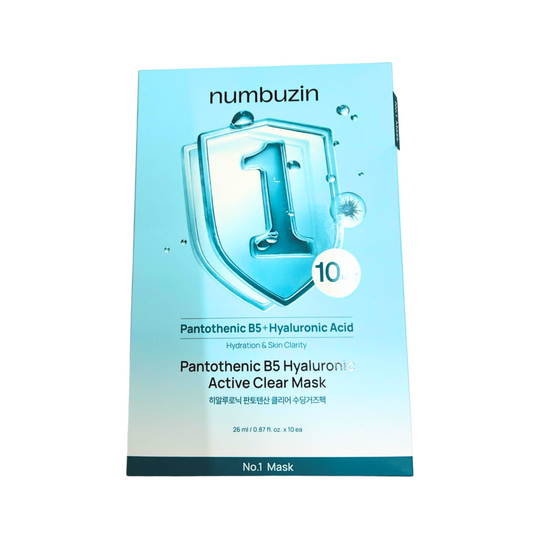 Numbuzin｜No.1 泛酸 B5 玻尿酸活性透明面膜 (10片裝) No.1 Pantothenic B5 Hyaluronic Active Clear Mask【平行進口】