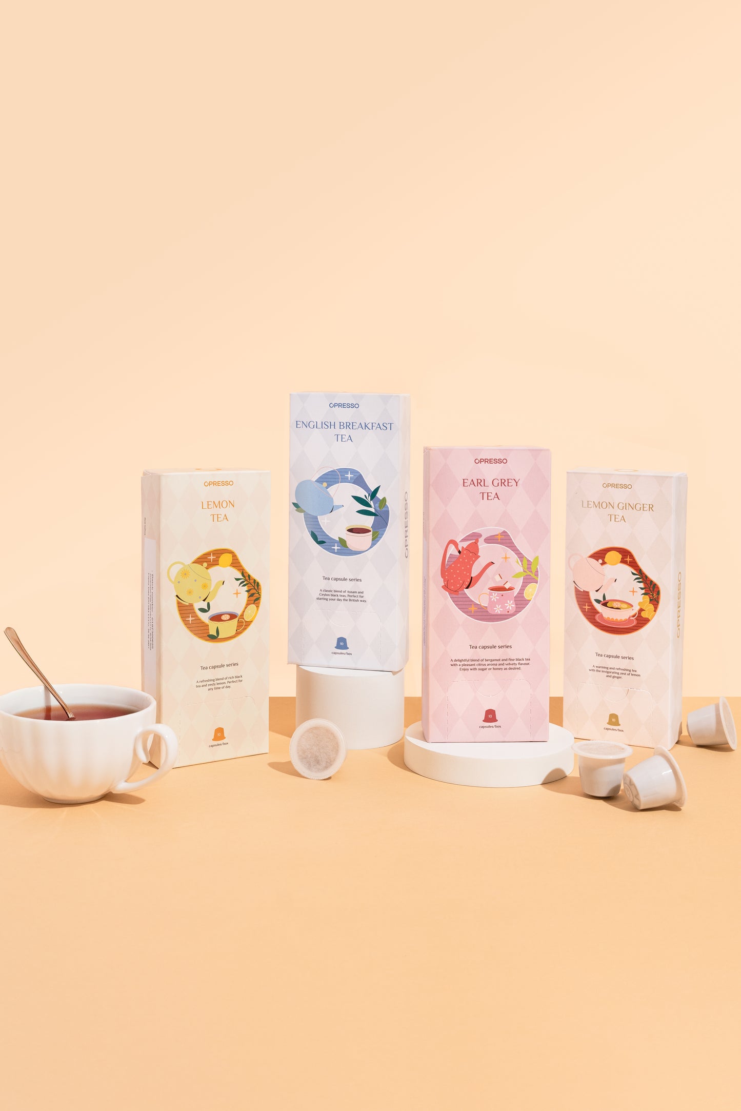 Opresso｜茶膠囊 (10粒/盒) - 伯爵茶/檸檬茶/檸檬薑茶/英式早餐茶 意大利品質 Tea Capsule (Nespresso適用)