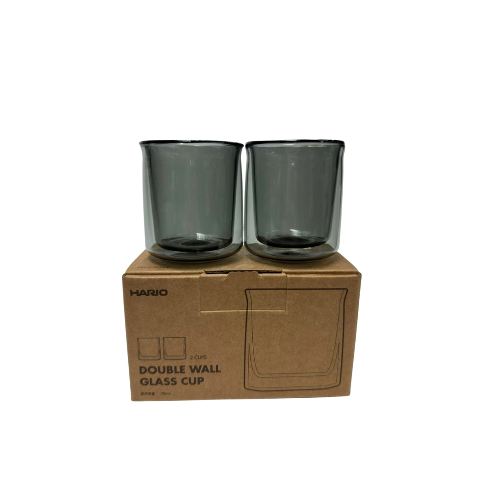 Hario｜Gray double-layer glass cup set of 2 DWC-2024-B｜Heat-insulating and scalding-proof [Parallel imported product]