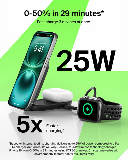 Belkin UltraCharge Qi2 2-in-1 Foldable Magnetic Charger 25W WIZ039my (Round Form) [Hong Kong Genuine Product | 2-Year Warranty]