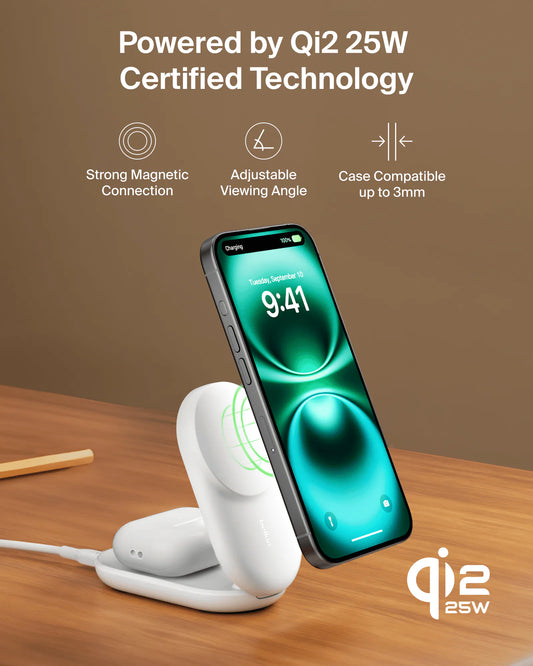 Belkin UltraCharge Qi2 2-in-1 Foldable Magnetic Charger 25W WIZ039my (Round Form) [Hong Kong Genuine Product | 2-Year Warranty]