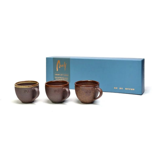 陶作坊｜Aurli 奧利 135燒 老岩泥隨心杯組 咖啡杯 一套3隻(文字款/數字款) 85mlx3